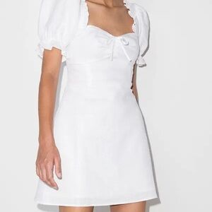 Reformation Linen Mini Dress Easton White Poplin Sleeves Size 6